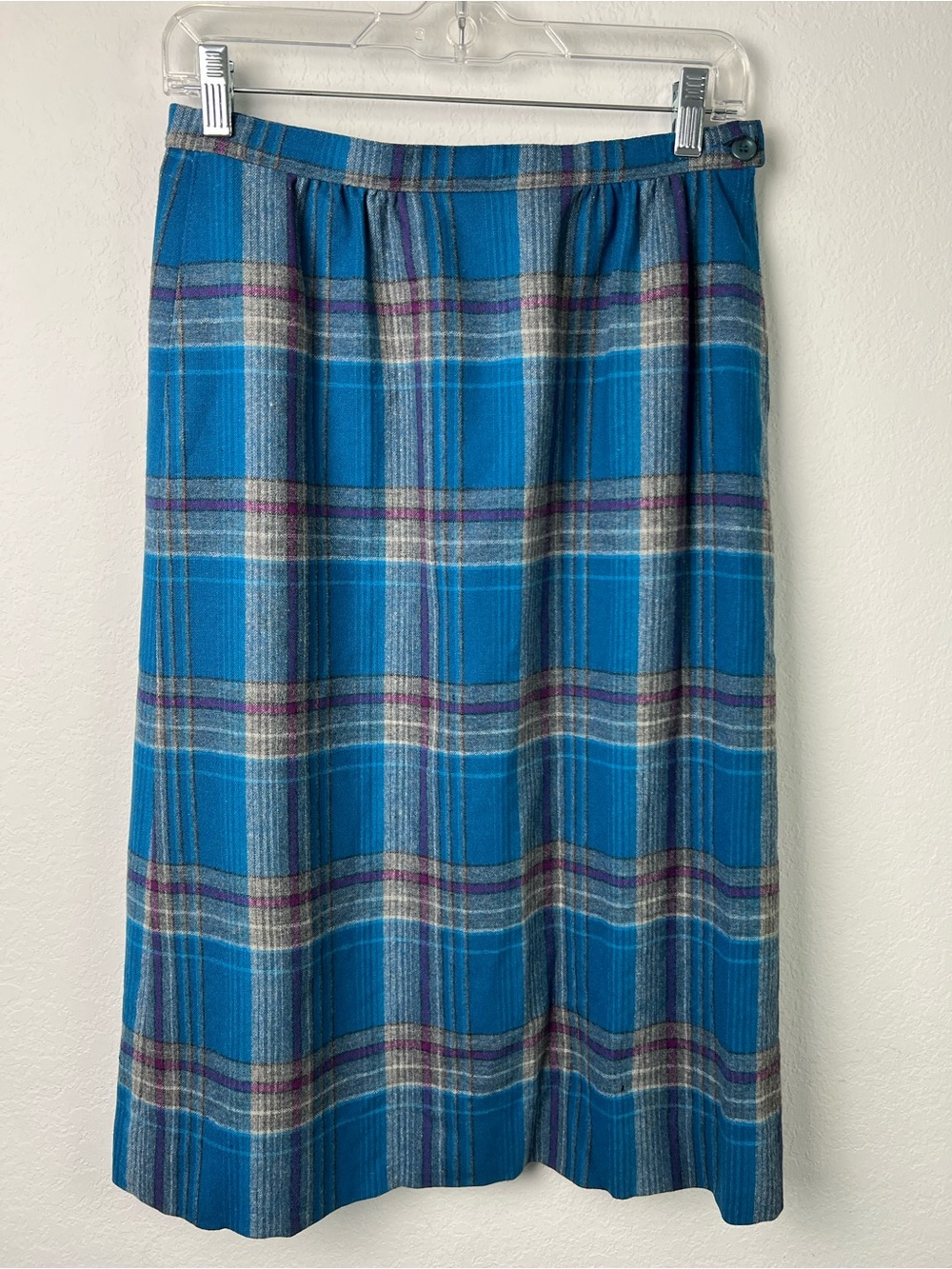 Vintage Pendleton Blue Purple Gray Plaid A-line Wool Skirt